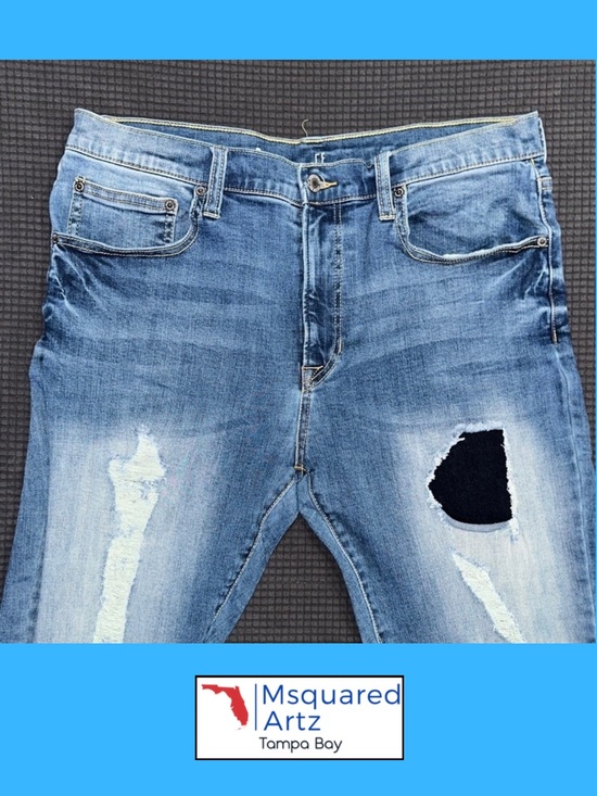 Arizona Jean Company Other - Arizona Jean Co Mens Skinny Distressed Patch Stretch Jeans Blue Size 36x32 Denim